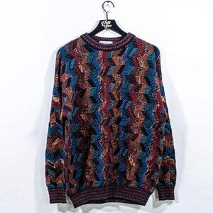 Abstract Textured Hip Hop Sweater Segreto Made in Italy XL VTG 90s Preppy